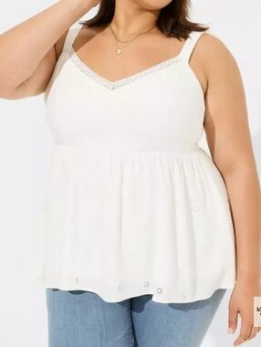 Torrid Eyelet Peplum Cami Tank Top Cloud Dancer White